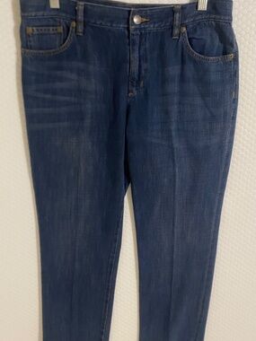 LRL LAUREN JEANS CO...WOMENS 100% COTTON STRAIGHT LEG JEANS SZ 8 DARK BLUE DENIM